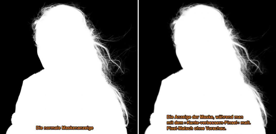 Der mich am meisten störende Fehler: Beim Einmalen einer Radiusverbesserung sieht man weder wo man malt, noch das direkte Ergebnis, sondern bekommt währenddessen nur einen weichgezeichneten Pixelmatsch zu sehen. So kann man nicht (genau) arbeiten.