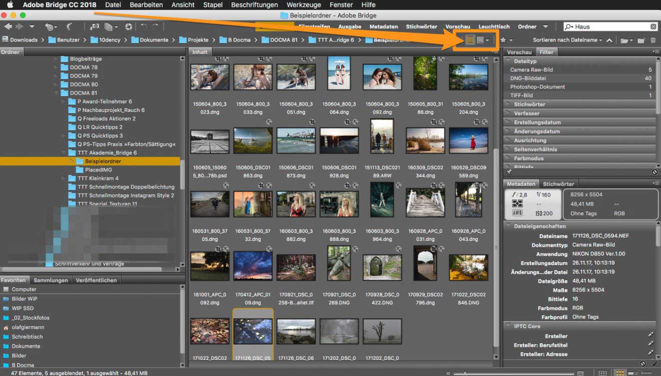 Lieblingsfunktionen in Adobe Bridge