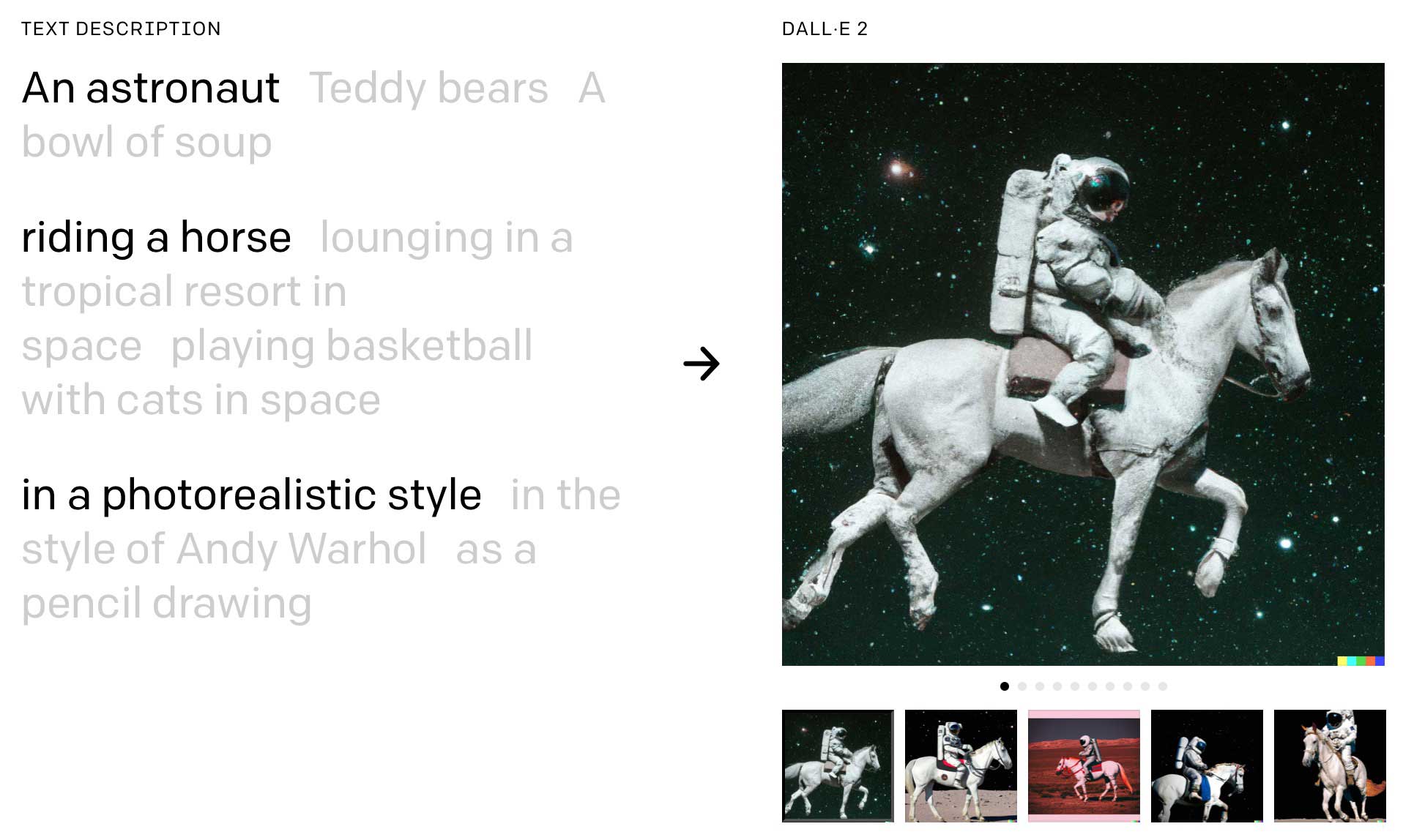 Textbeschreibung: EIn reitender Astronaut in fotorealistischem Stil. Neues aus der KI-Wundertüte: Bildbearbeitungs-Magie (Einführung und Teil 1)
