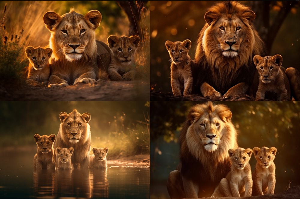 nature photography, lion family --ar 3:2. KI Prompt Inspiration: Tierfotografie