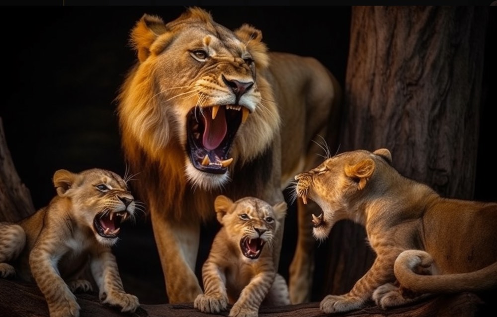 nature photography, lion family playing --ar 3:2. KI Prompt Inspiration: Tierfotografie