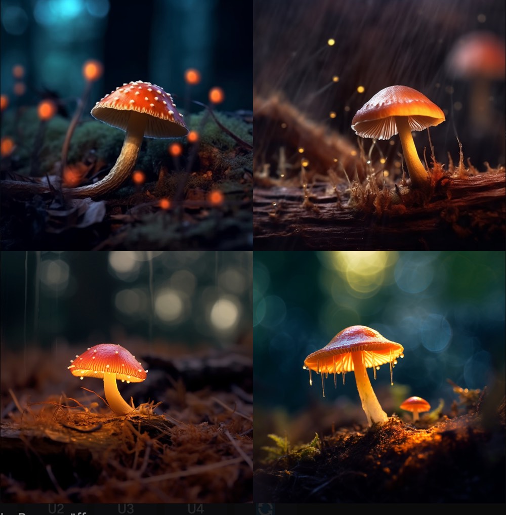 nature photography, warm glowing Mushroom by night. Glühende Objekte