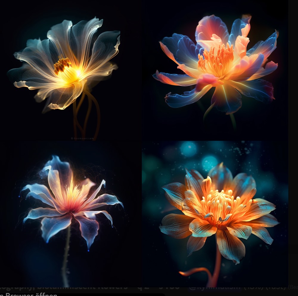 art photography, glowing flower. Glühende Objekte