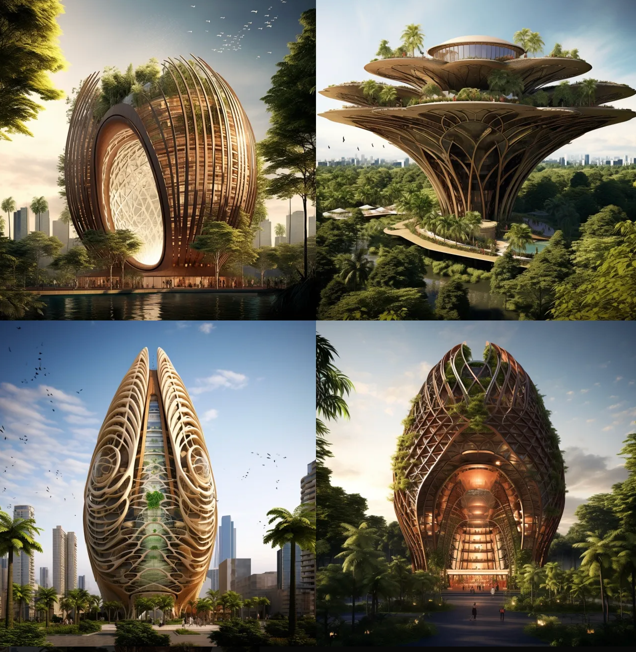 Indonesian skyscraper in the style of an ecological future, buld on a coconut shell. Prompt-Inspiration: Miniaturisierung