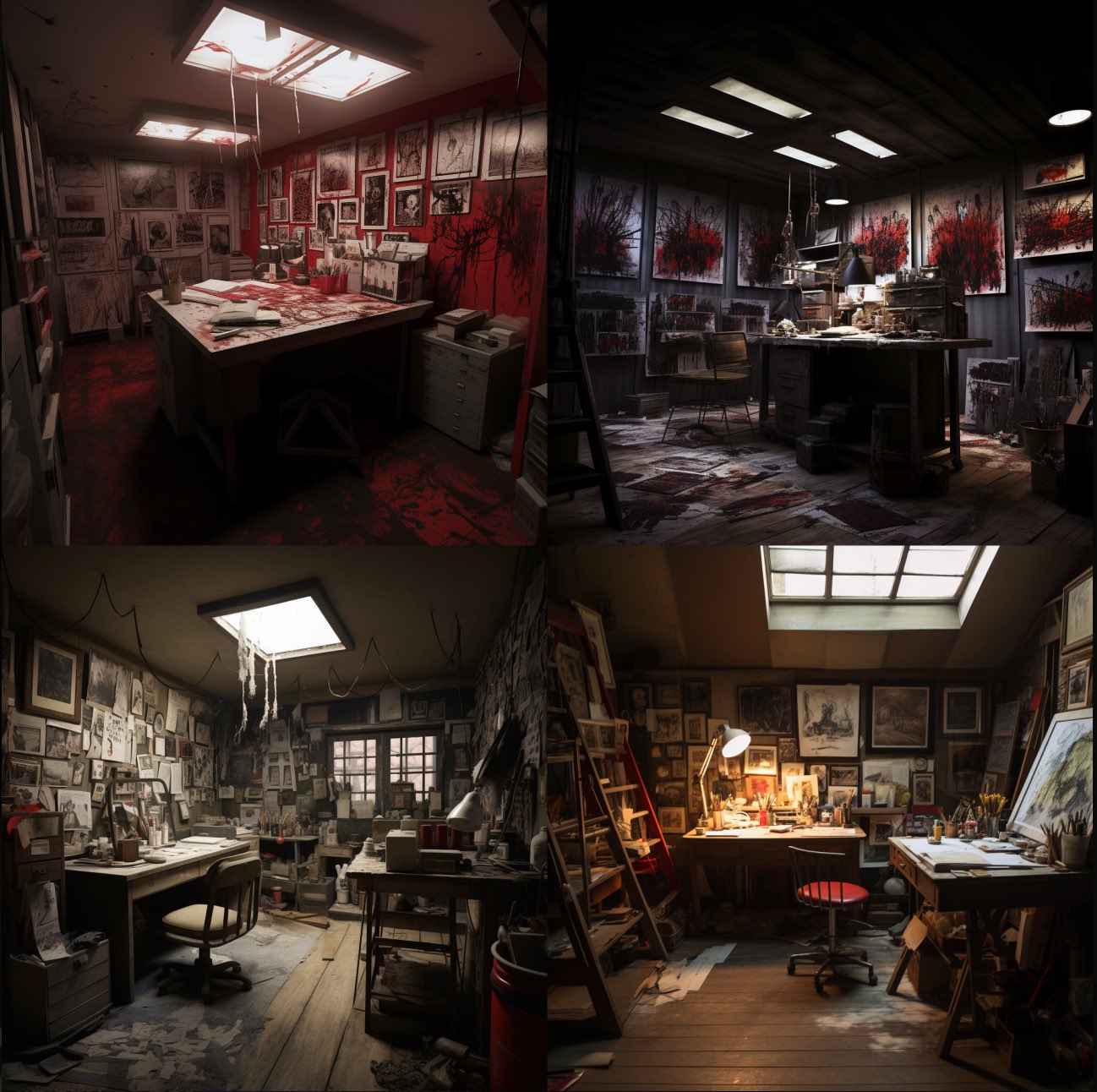 Interior design, serial killer workroom. Innenarchitektur