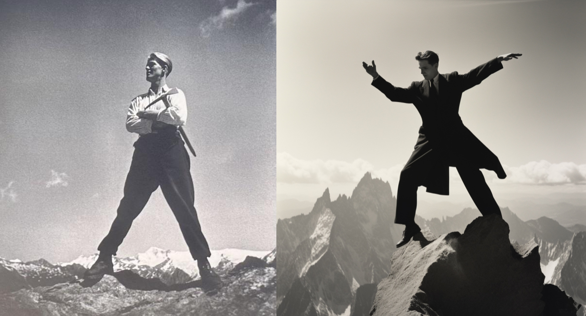 Ausgangsbild von Rudolf Koppitz (rechts) Midjourney-Ergebnis (links). KI-Prompt Inspiration: Prompts erarbeiten II