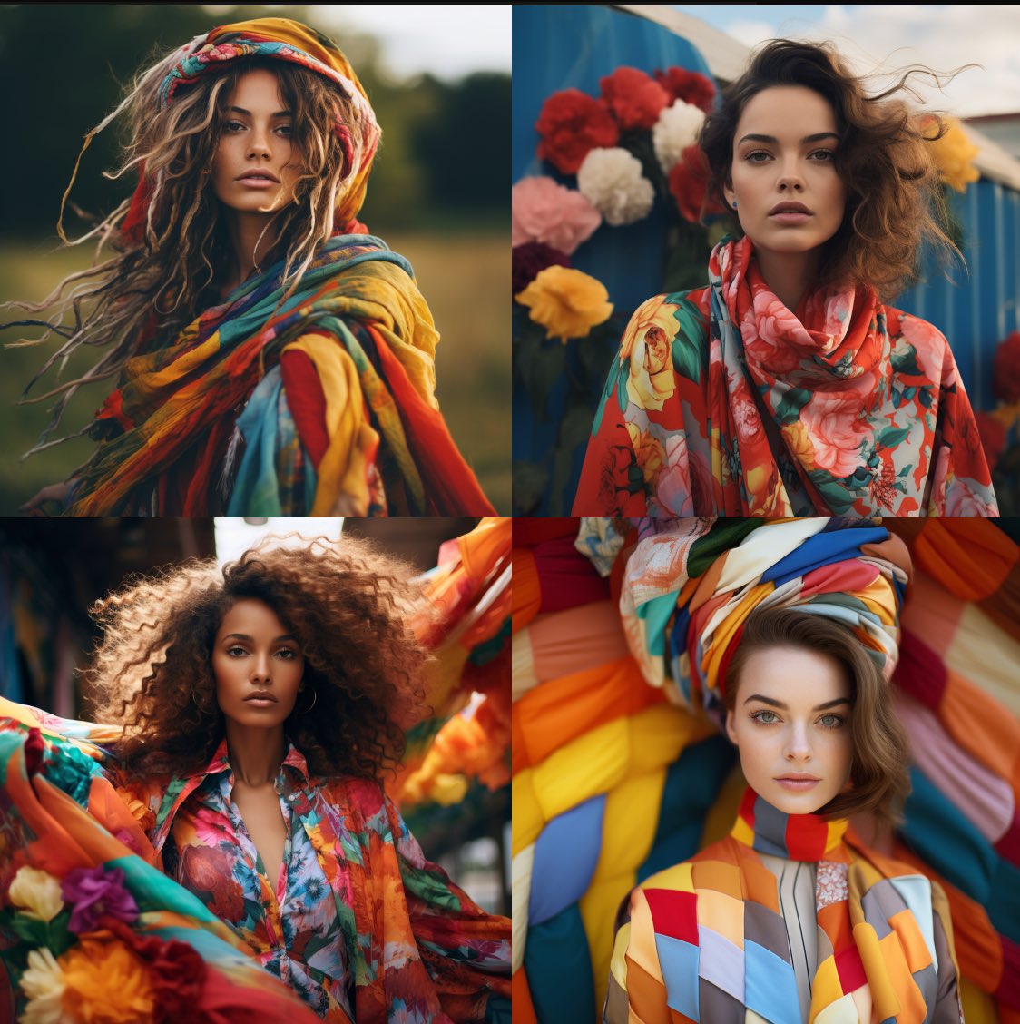 photographic outdoor portrait of a woman with colorful clothes --seed 1234567. KI-Prompt Inspiration: Film-Emulsionen