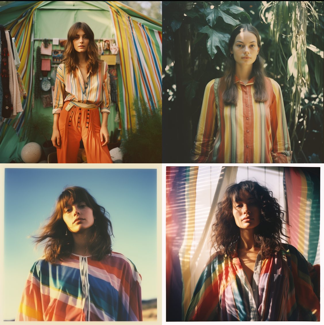 photographic outdoor studio portrait of a woman with colorful clothes, Polaroid --seed 1234567