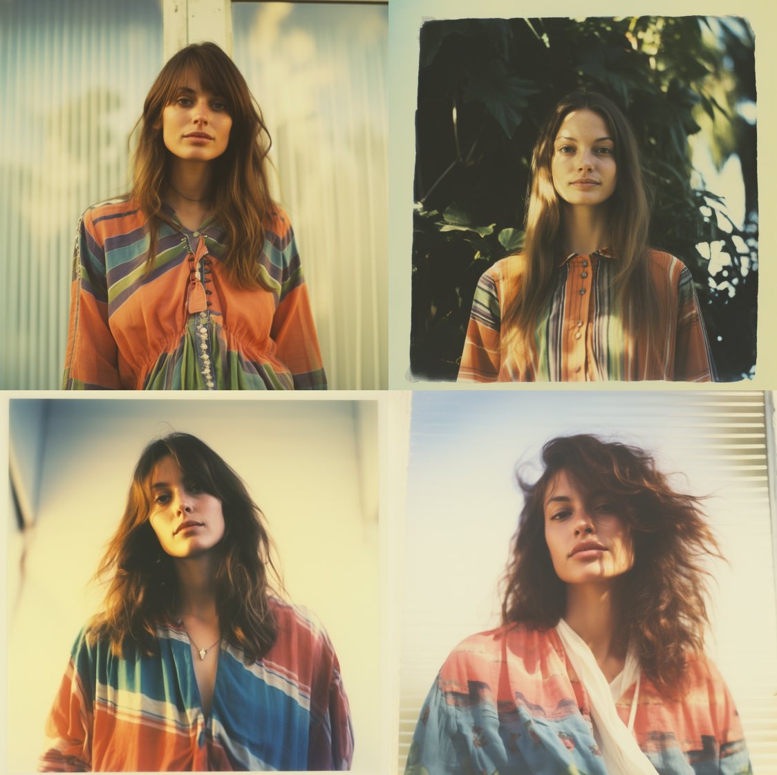 photographic outdoor studio portrait of a woman with colorful clothes, Polaroid sx 70 --seed 1234567