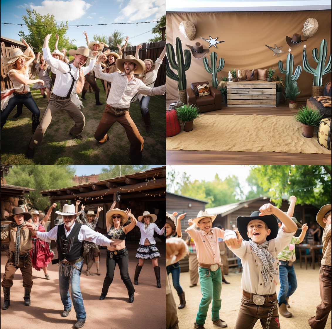 people dancing, suburban garden party, wild west theme1.5