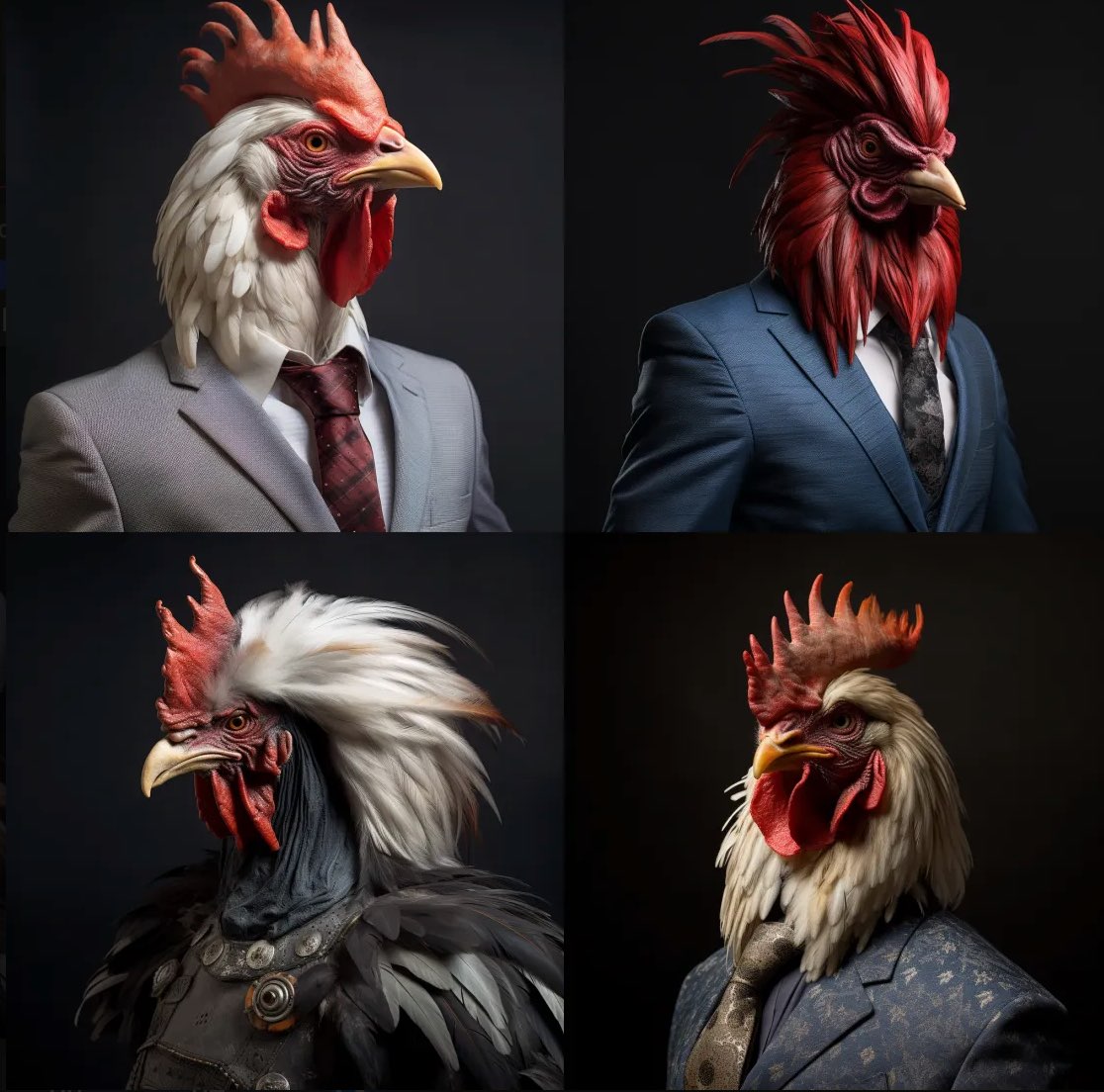 studio photography, hybrid creature man-rooster 