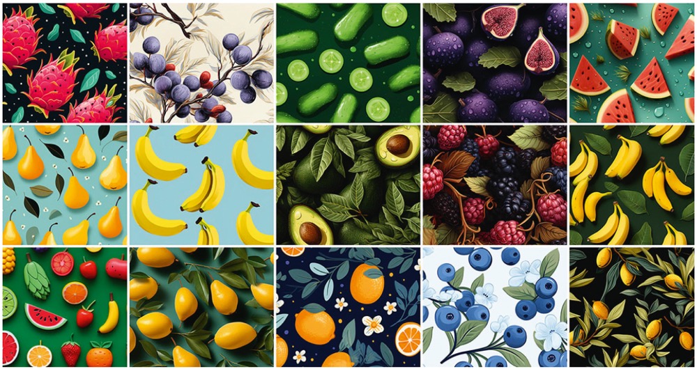 1000 nahtlose Muster/Bilder von Früchten