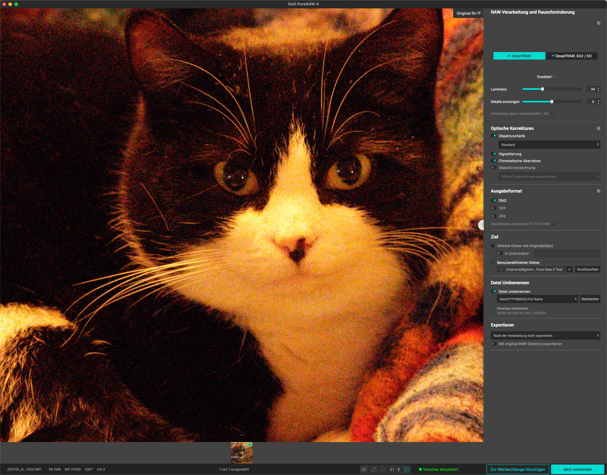 © Olaf Giermann, Z6 II ISO 51200 Raw. DxO PureRaw 4: KI-Entrauschen mit Vorschau