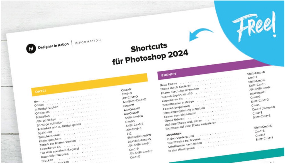 Übersicht mit Kurzbefehlen für Photoshop 2024