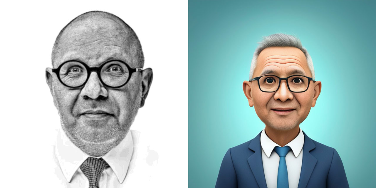 Der Autor und sein Avatar aus der Apple Intelligence. Auf Ähnlichkeit kommt es scheinbar nicht an.