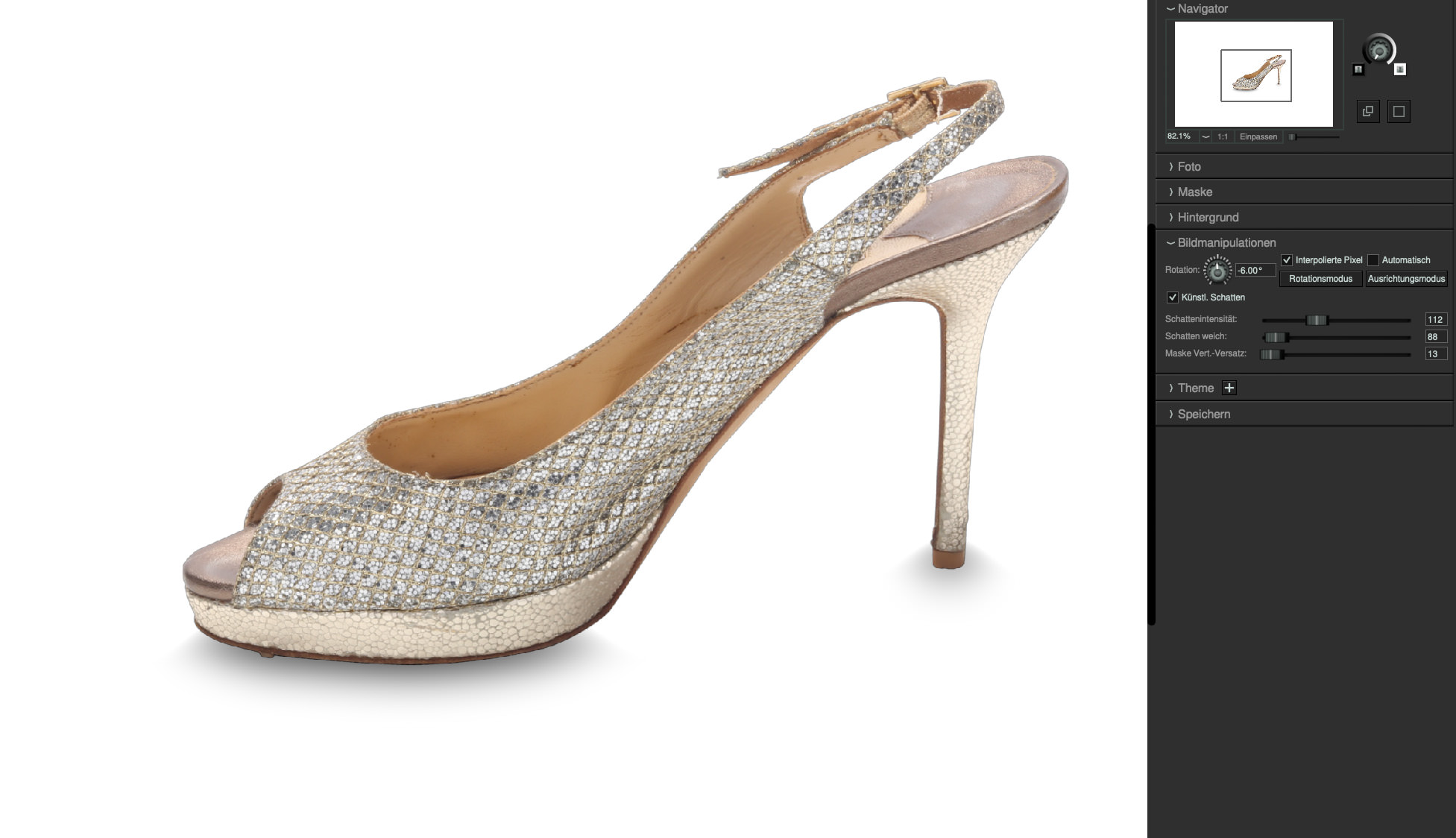 Einen zwar generischen, aber gefälligen Schatten erzeugen Sie mit einer Live-Vorschau in Mask Integrator AI. Die Schatten-Parameter lassen sich in Crop & Resize übernehmen und anwenden, das leider keine Vorschau-Funktionen besitzt.