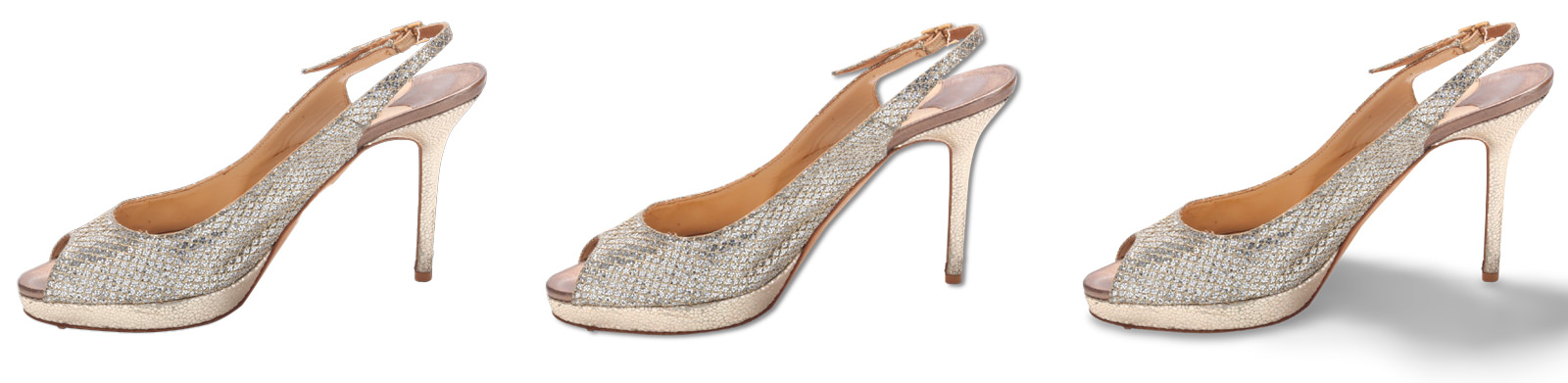 Links das freigestellte Produktfoto. In der Mitte mit einfachem, dezentem Schlagschatten versehen, den sowohl Picture Instruments als auch Remove.bg beherrschen. Rechts ist der KI-Schatten von Remove.bg zu sehen, der zwar plastisch, aber unrealistisch verformt wirkt. Käme das Licht von hinten links, wie es der erzeugte Schatten suggeriert, müsste außerdem auch der vordere Bereich des Schuhs einen entsprechend großen Schatten werfen. Richtung und Aussehen der Schatten lassen sich leider nicht steuern. Picture Instruments arbeitet an einer eigenen KI-Lösung für solche Schatten. Bin gespannt!