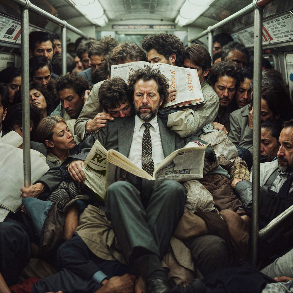 „Eigentlich macht mir die Rushhour nichts aus. Es ist heutzutage so viel los auf der Welt, und das gibt mir einfach die Gelegenheit, mich über die Neuigkeiten zu informieren. Außerdem finde ich Garfield echt klasse. Ich liebe es, zu sehen, was er jeden Tag so treibt.“ Andrew, Q Train, 1982