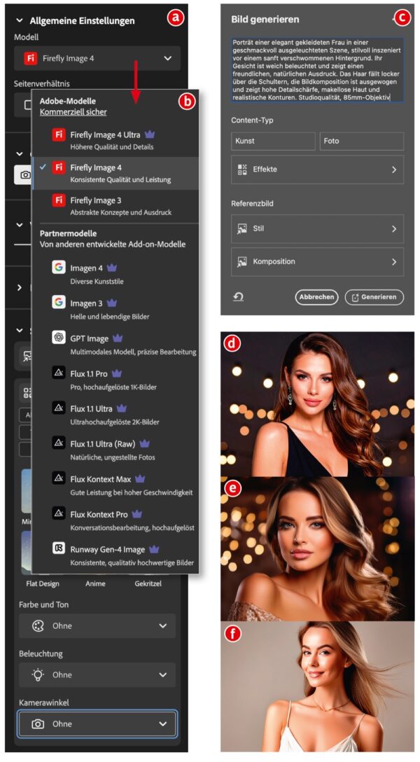 Firefly versus „Bild generieren“ versus „Generatives Füllen“