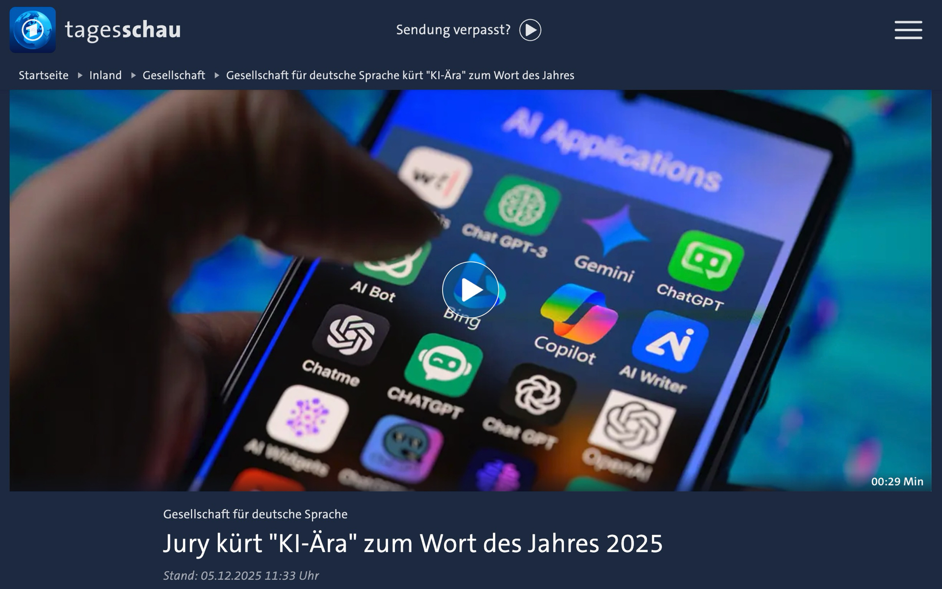 Jury kürt "KI-Ara" zum Wort des Jahres 2025. © Tagesschau