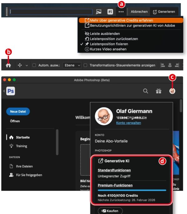 Überblick der KI-Tools in Photoshop und ihre Kosten