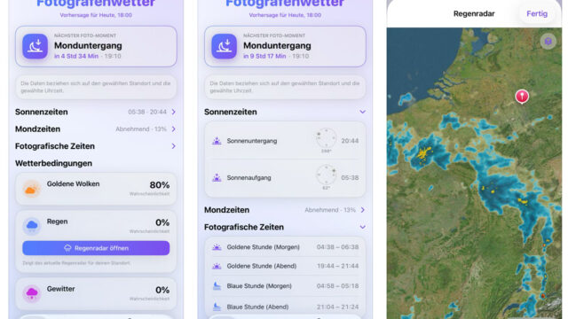 Neue iOS-App Fotografenwetter hilft bei der Planung von Fotoaufnahmen