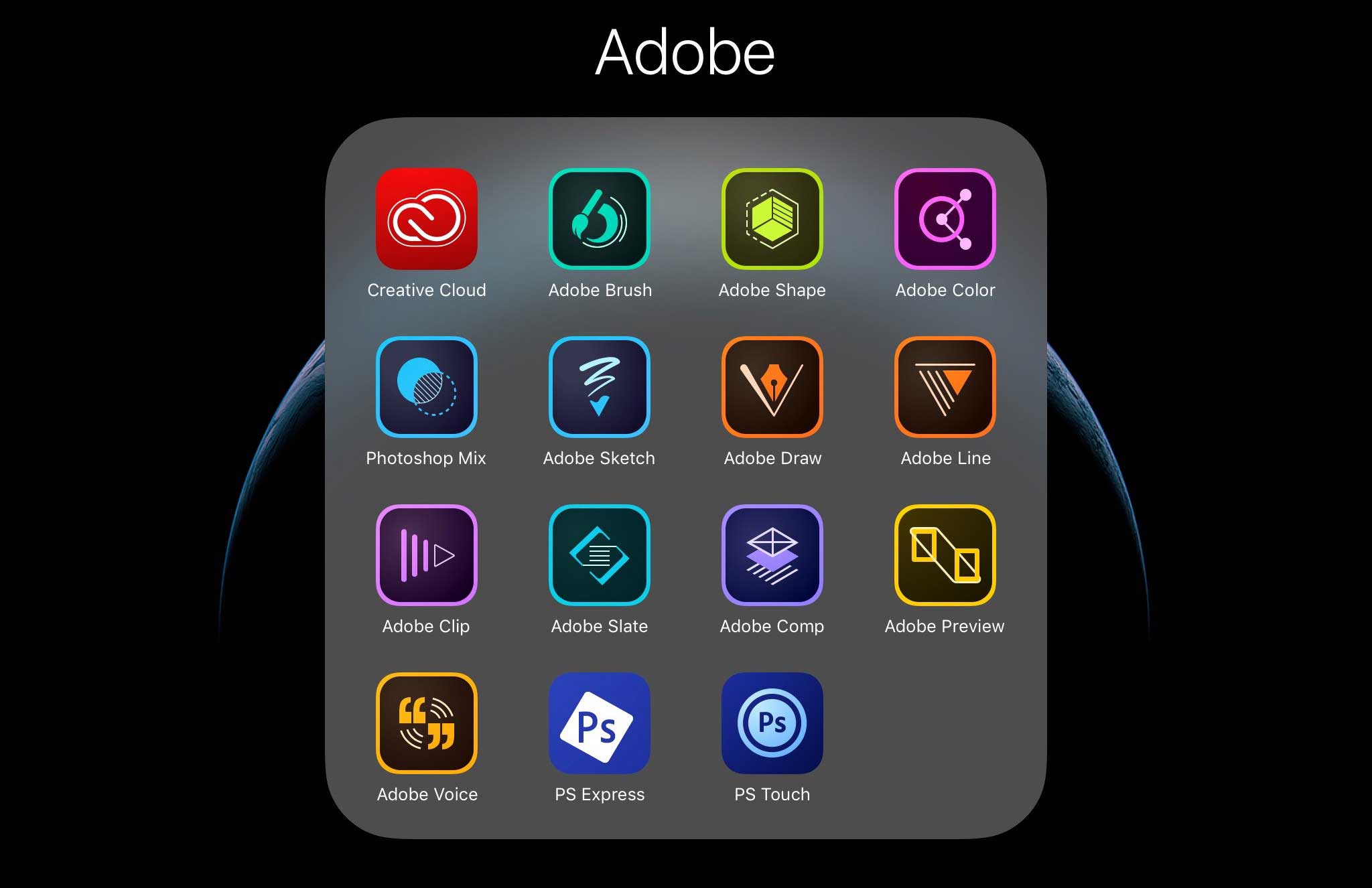 Die aktuell verfügbaren Adobe Apps für iOS.