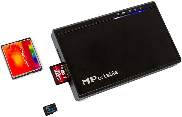 Das MPortable hat Steckplätze für CompactFlash-, SD- und MicroSD-Karten.