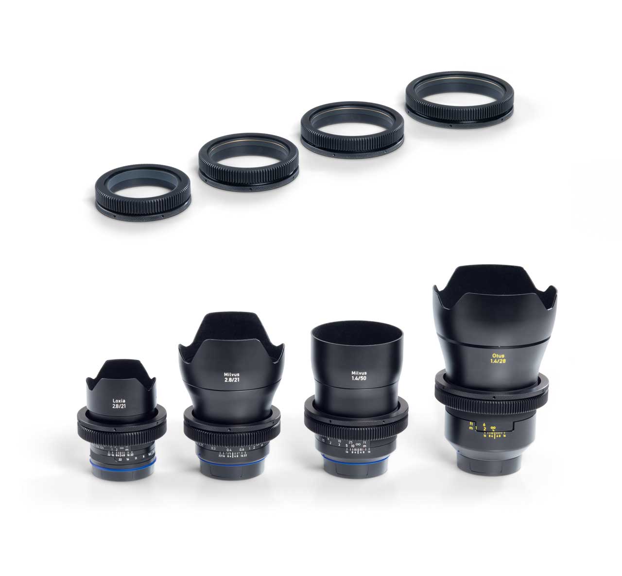 ZEISS Lens Gears gibt es in vier verschiedenen Größen für alle ZEISS Otus, ZEISS Milvus und ZEISS Loxia Objektive
