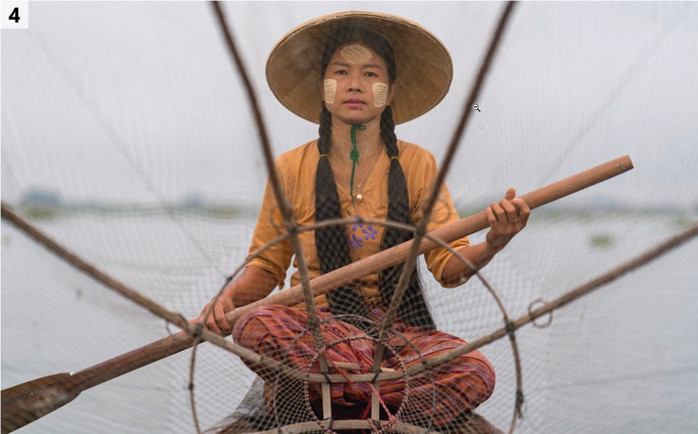 Die vermeintliche Fischerin auf dem Inle-See in Myanmar war ein Model und erlaubte Aufnahmen aus so kurzer Distanz. Interview mit einem Buch: Reisefotografie