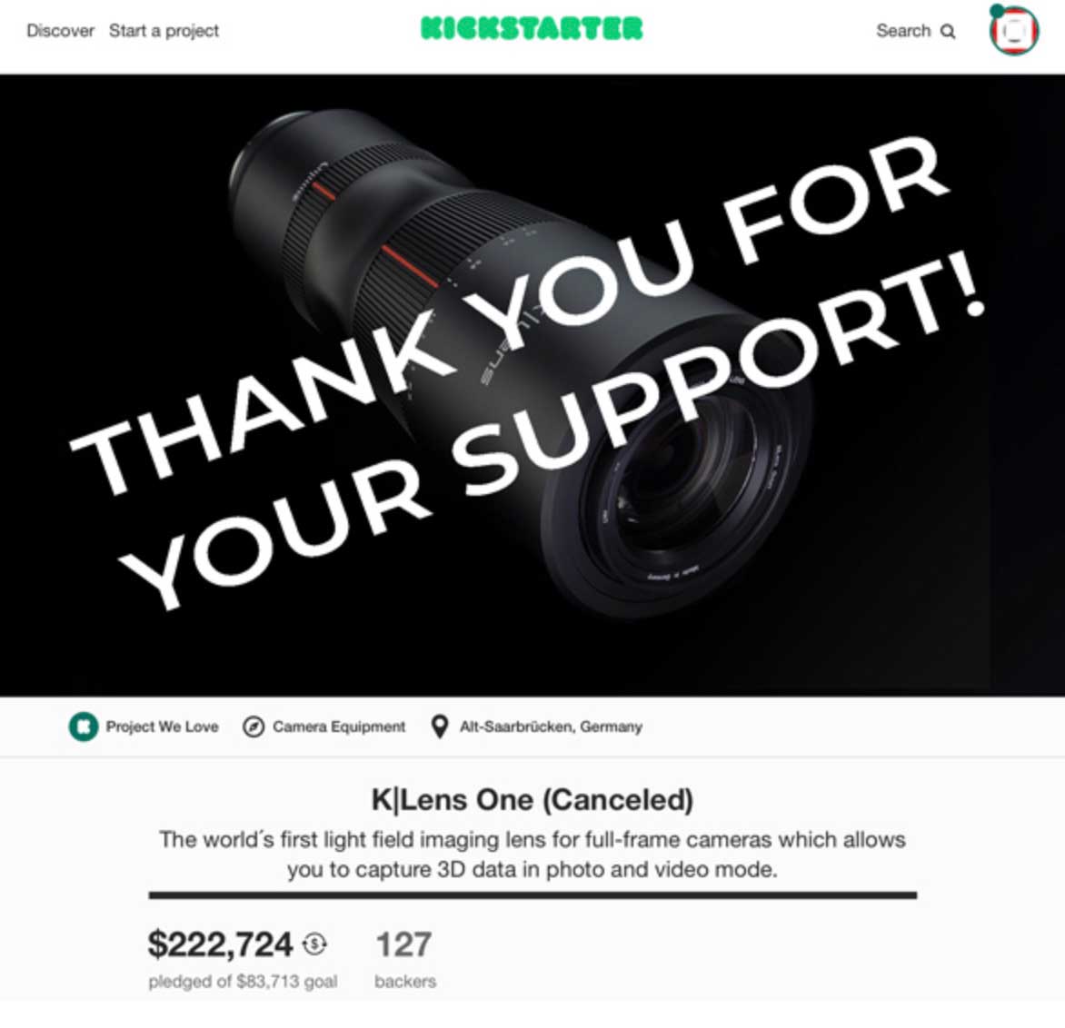 Kickstarter-Kampagne für das K|Lens One-Lichtfeldobjektiv abgebrochen