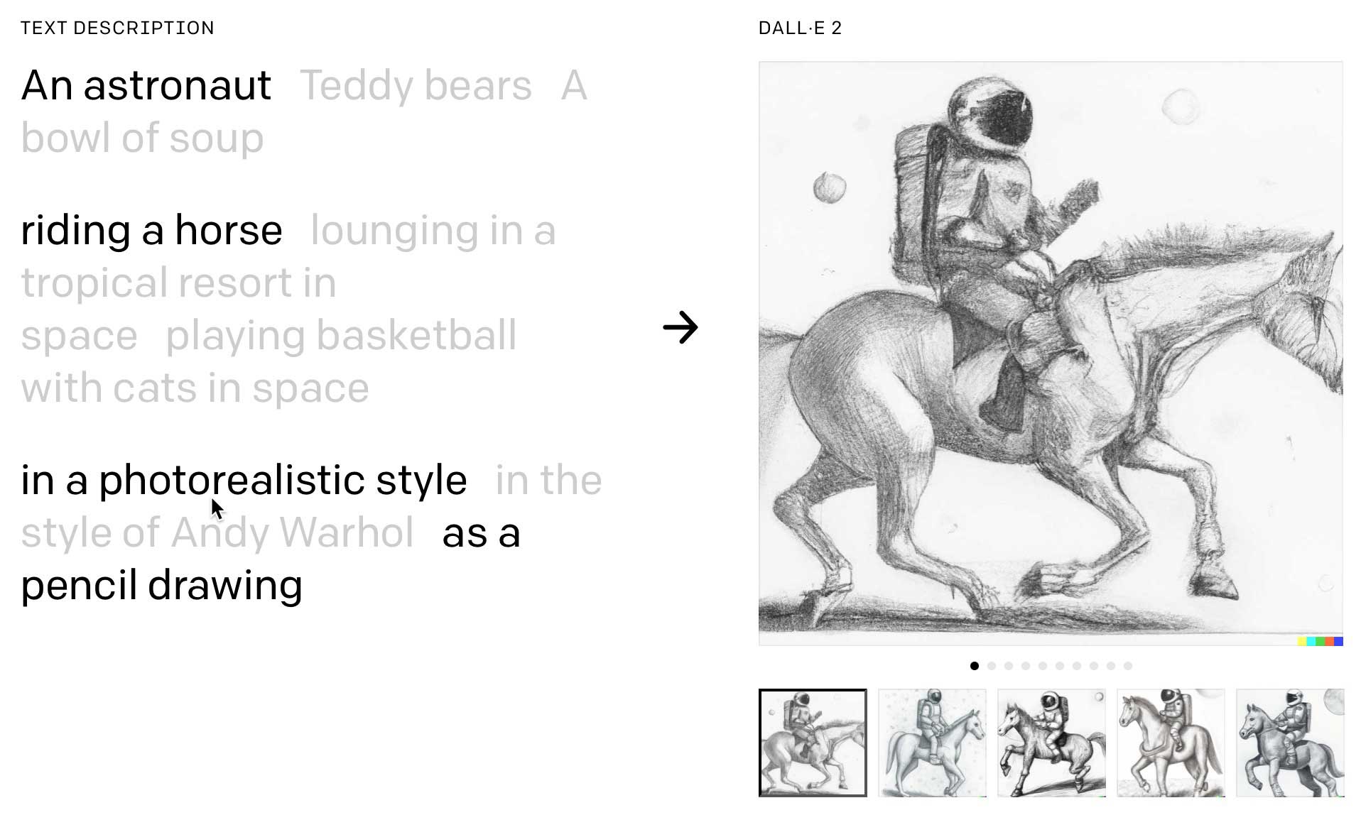 Textbeschreibung: EIn reitender Astronaut als Bleistift-Zeichnung. Neues aus der KI-Wundertüte: Bildbearbeitungs-Magie (Einführung und Teil 1)