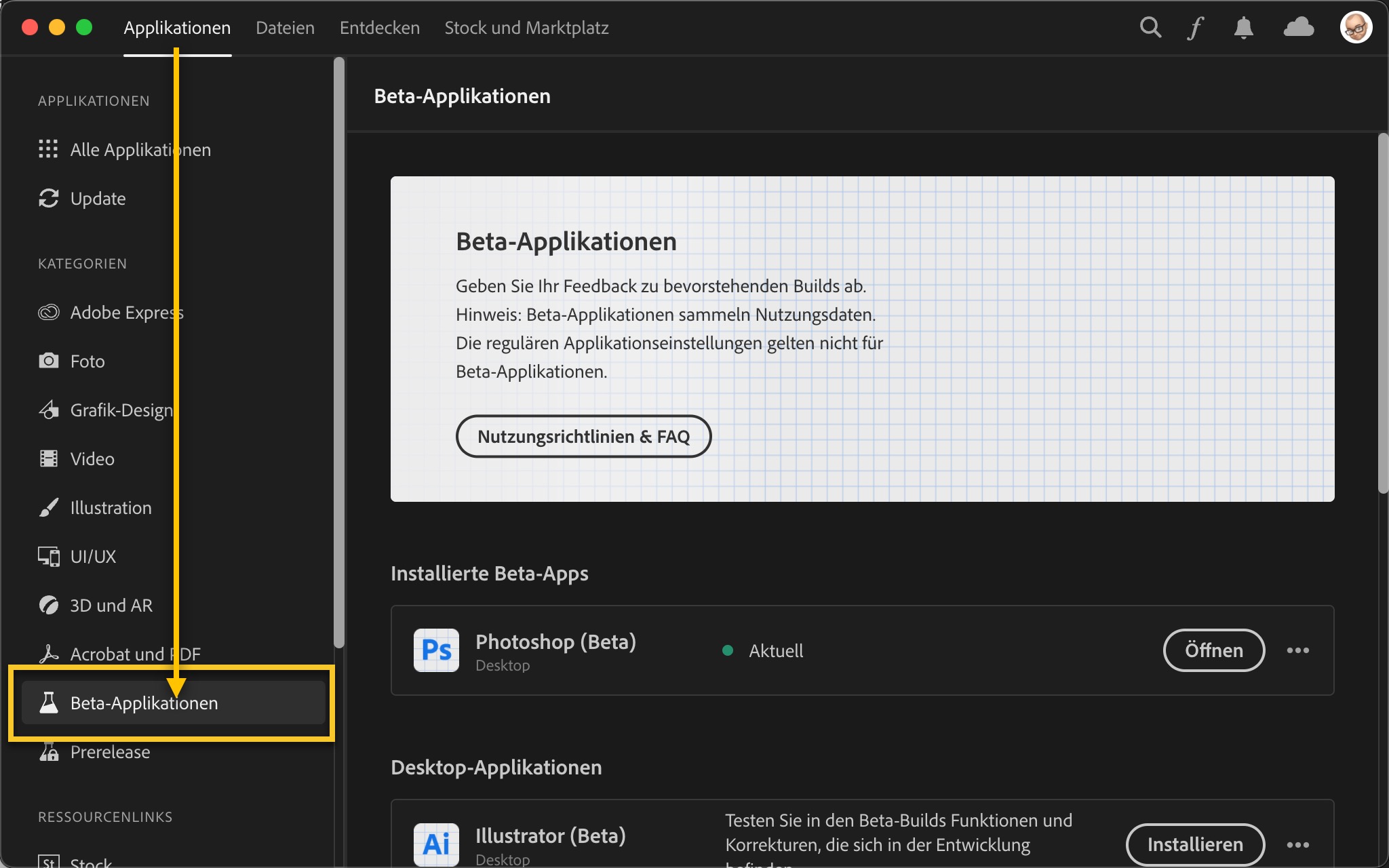 Falls Sie zu den Glücklichen gehören, finden Sie die neue Bridge-Version in der Creative-Cloud-App unter "Beta-Applikationen". Adobe Bridge Beta-Version 13 mit vielen Verbesserungen