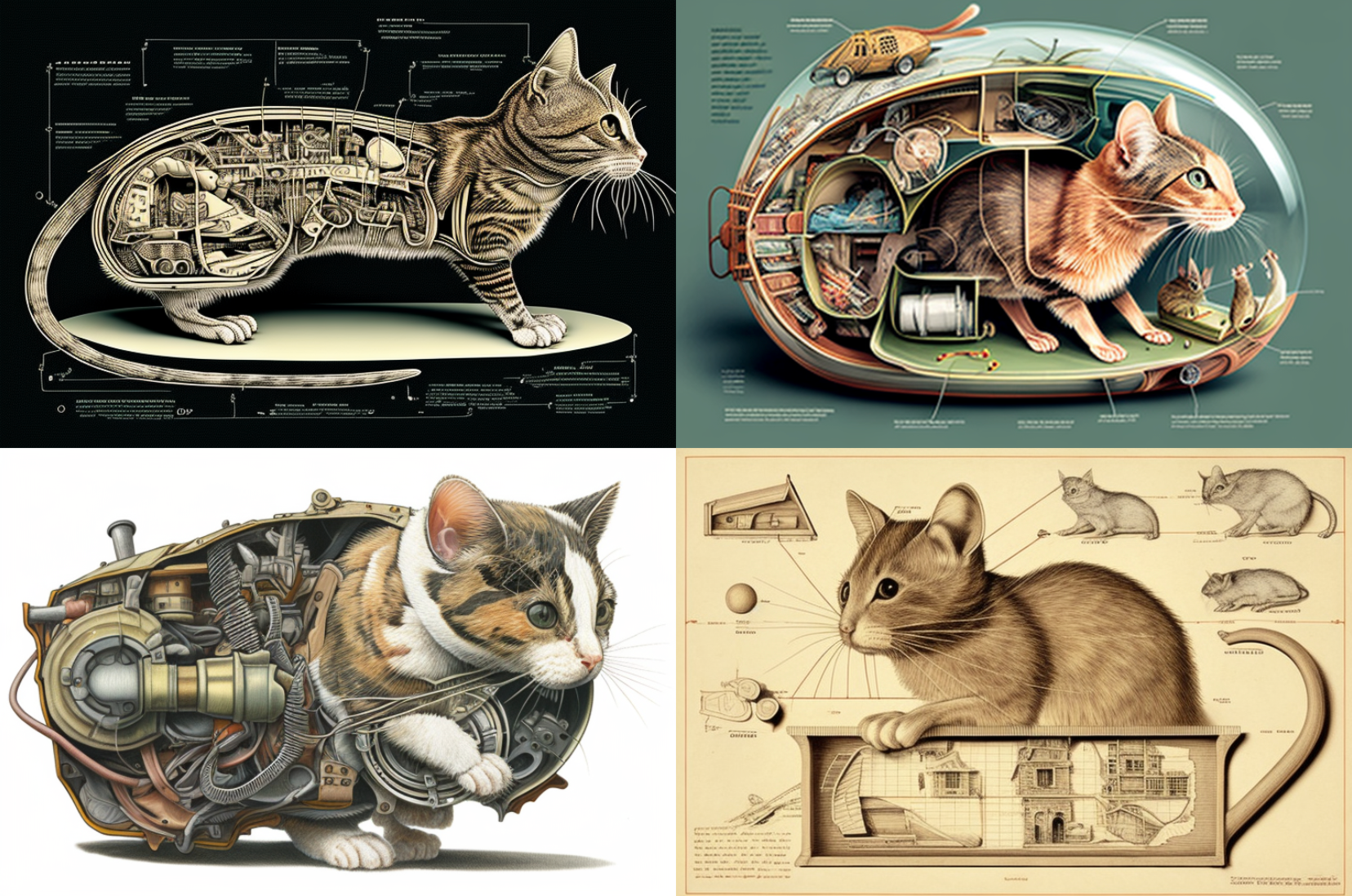 cutaway diagram cat hunting mouse --ar 3:2