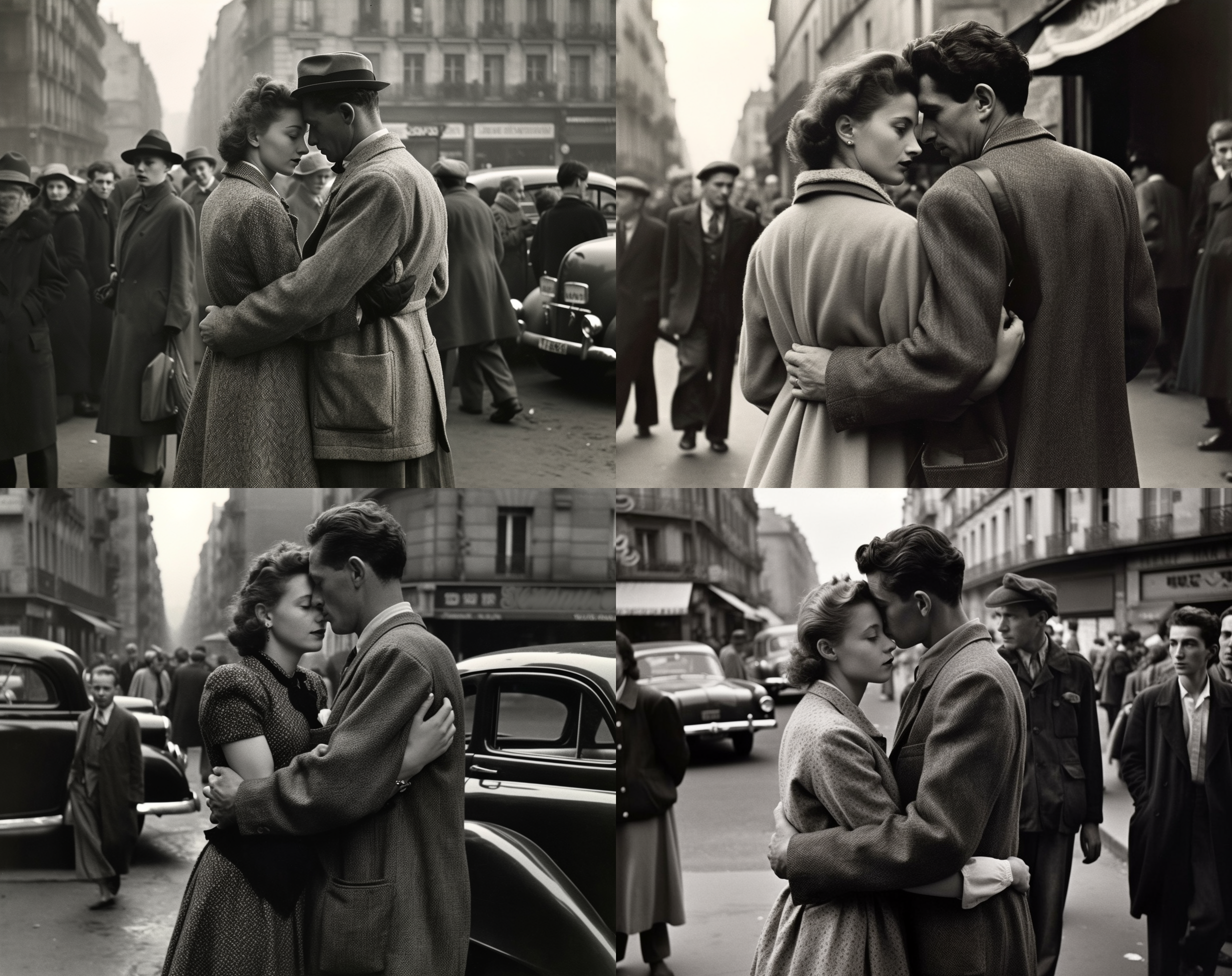 »a couple of people walking beside each other hugging, in the style of post-world war ii school of paris, emotional and dramatic scenes, françois boquet, 1940s–1950s, john chamberlain, candid shots of famous figures, silvestro lega --ar 29:23 --s 750 --q 2 --v 5«