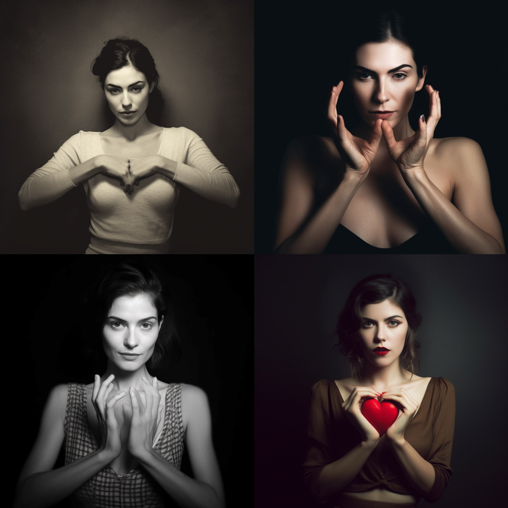 studio photo, woman forming a heart with her fingers